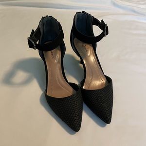 Black ankle wrap pumps